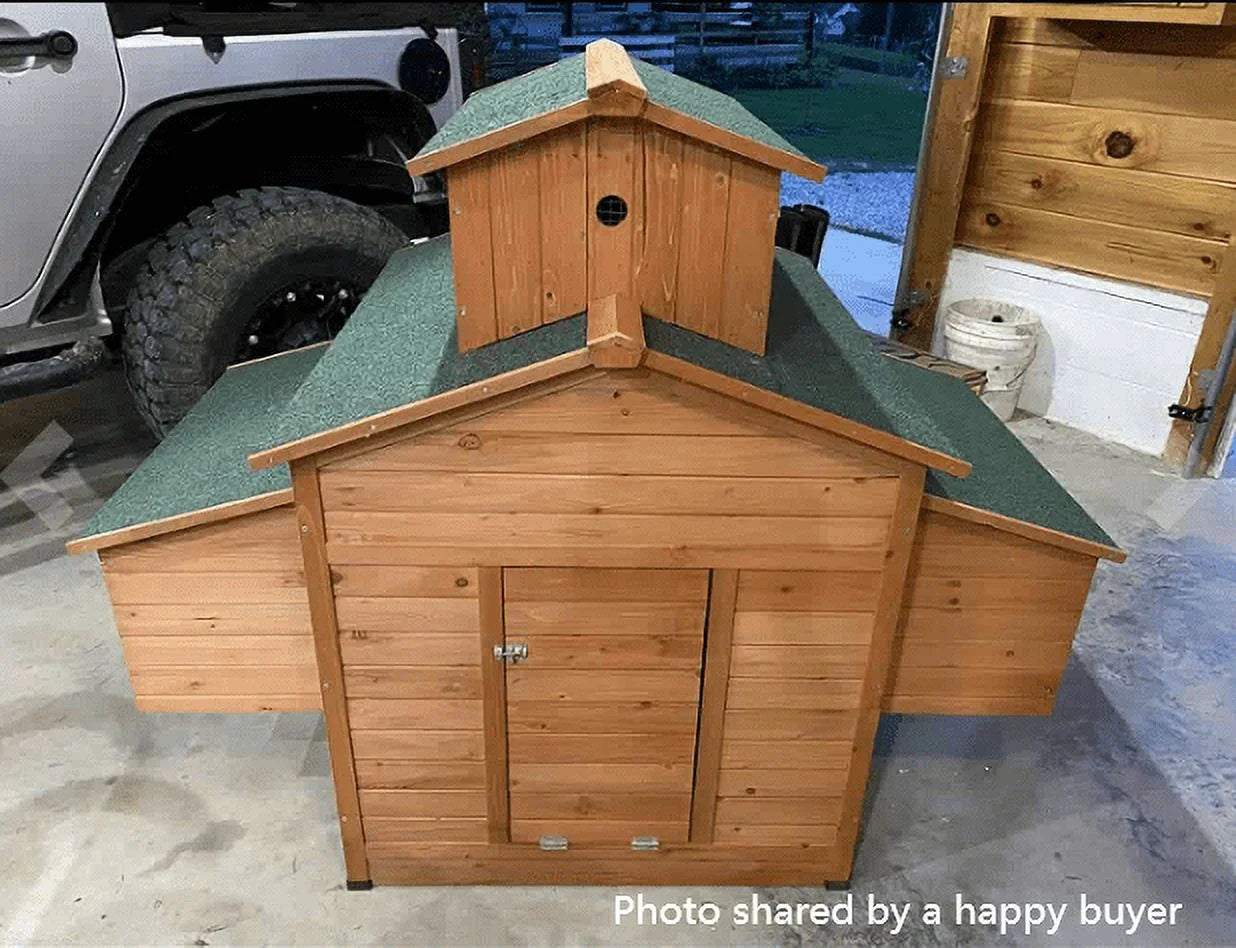 Deluxe Large Wooden Chicken Coop Backyard Hen House with 6 Nesting Boxes, Fits 6-10 Chickens