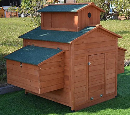 Deluxe Large Wooden Chicken Coop Backyard Hen House with 6 Nesting Boxes, Fits 6-10 Chickens