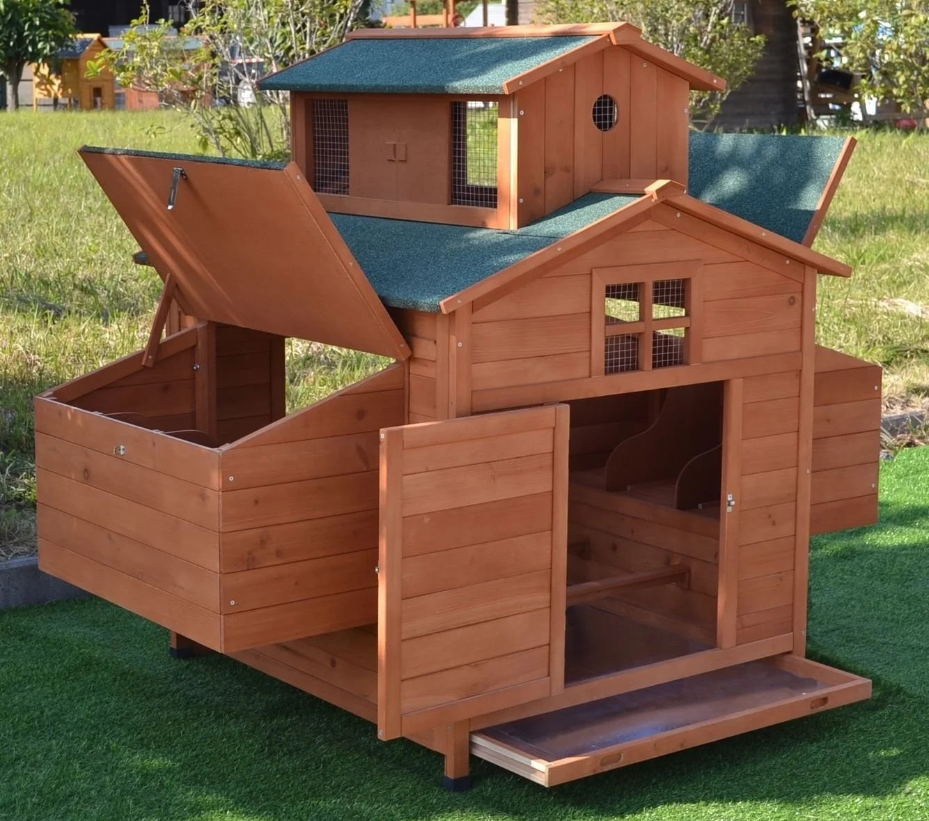 Deluxe Large Wooden Chicken Coop Backyard Hen House with 6 Nesting Boxes, Fits 6-10 Chickens
