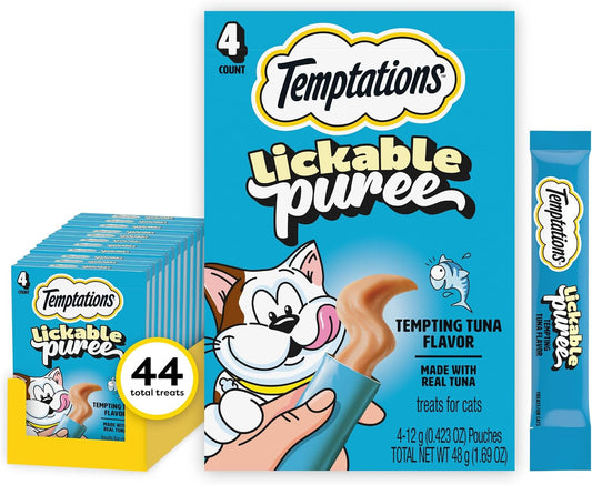 Creamy Puree Squeezable Lickable Cat Treats, Wet Cat Treats with Tuna, 0.42 Oz. Tubes, 4 Count, Pack of 11 (44 Total)
