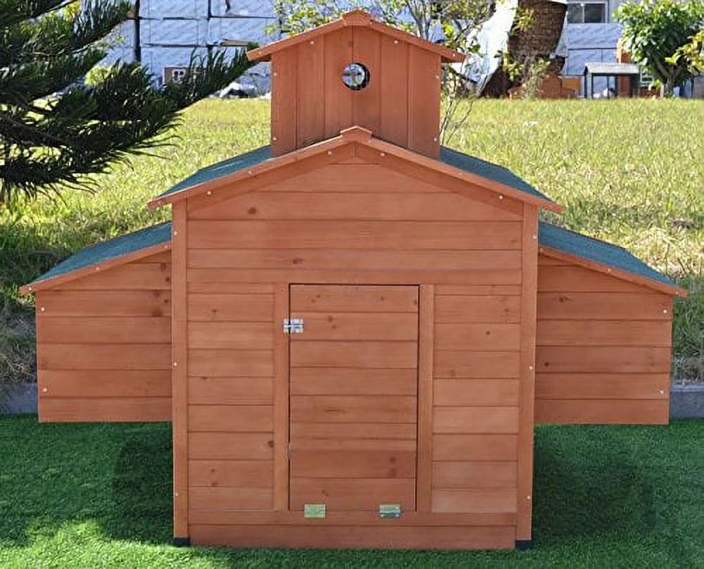 Deluxe Large Wooden Chicken Coop Backyard Hen House with 6 Nesting Boxes, Fits 6-10 Chickens