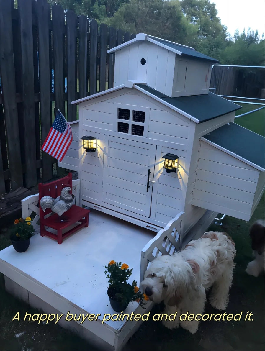 Deluxe Large Wooden Chicken Coop Backyard Hen House with 6 Nesting Boxes, Fits 6-10 Chickens