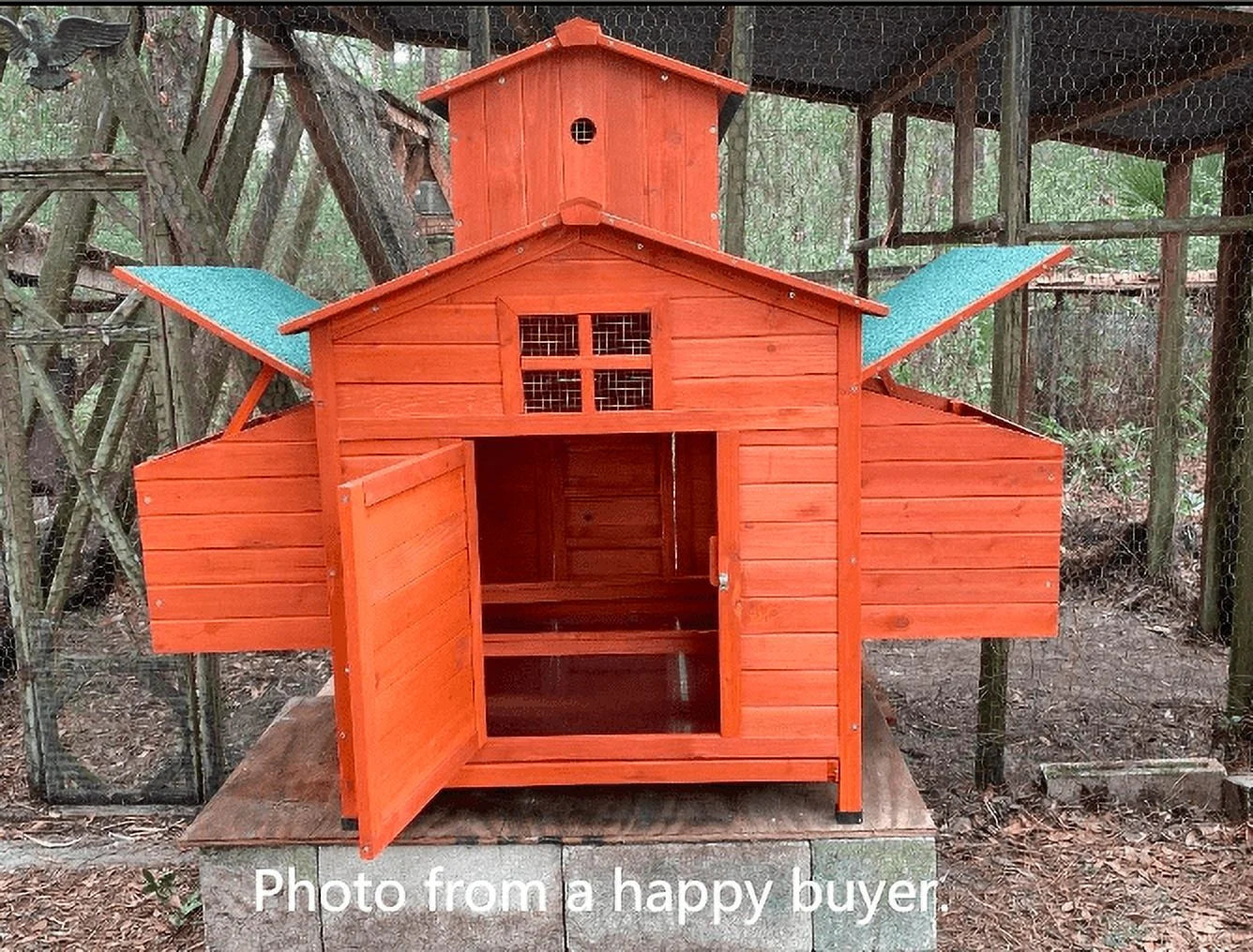 Deluxe Large Wooden Chicken Coop Backyard Hen House with 6 Nesting Boxes, Fits 6-10 Chickens