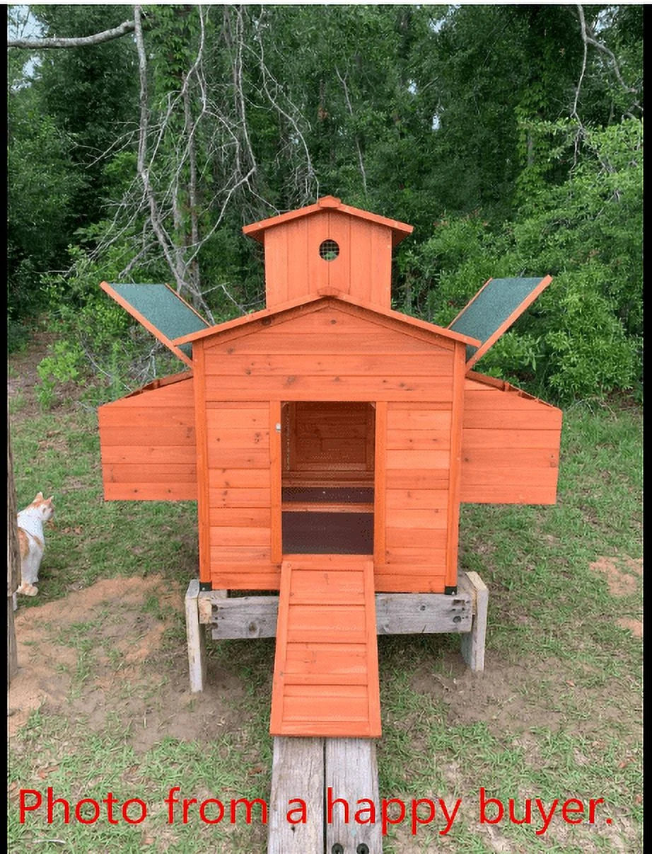 Deluxe Large Wooden Chicken Coop Backyard Hen House with 6 Nesting Boxes, Fits 6-10 Chickens
