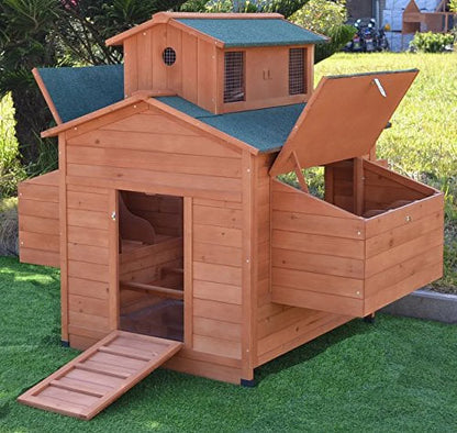 Deluxe Large Wooden Chicken Coop Backyard Hen House with 6 Nesting Boxes, Fits 6-10 Chickens